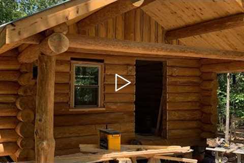 Log Cabin Build Part 24, windows and sliding glass door, subfloor, Skull Bliss carved longhorn skull