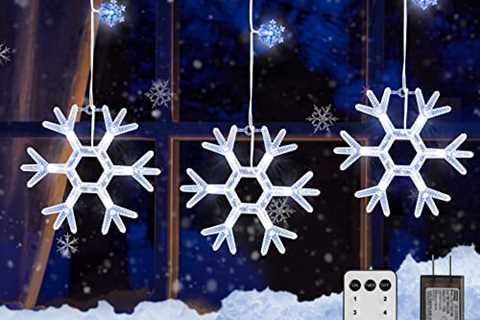 Christmas Snowflake Lights Outdoor Waterproof – 7 Ft. 8 Drops 80 LED Snowflake Icicle Lights with..