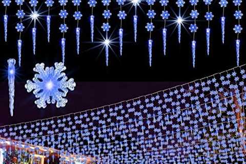 Pooqla Blue Christmas Icicle Lights Outdoor, 12.5FT LED Hanging Window Curtain Fairy Lights with 8..