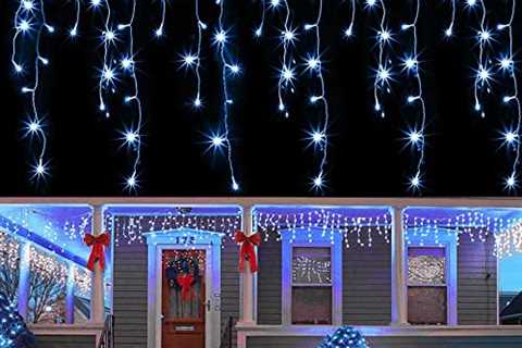 Joliyoou Dripping Icicle Lights, 360 LEDs 29.5ft Icicle Christmas Lights, 8 Modes Curtain Fairy..