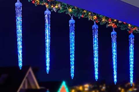 Christmas Icicle Lights Outdoor, 10Ft. Meteor Shower Lights with 10 Large Icecycles, Snowfall..