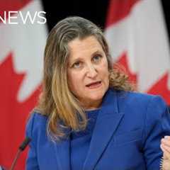 Finance Minister Chrystia Freeland resigns from Trudeau''s cabinet